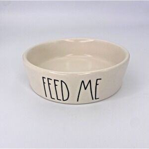 Rae Dunn FEED ME Cat Dog Bowl Pet Dish Ceramic White 5"